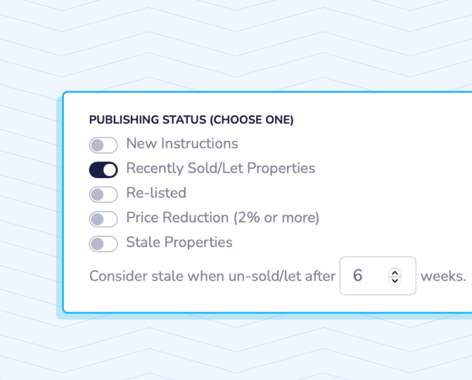 Example of types of posts that can be scheduled, highlighting recently sold/let properties with timeframe