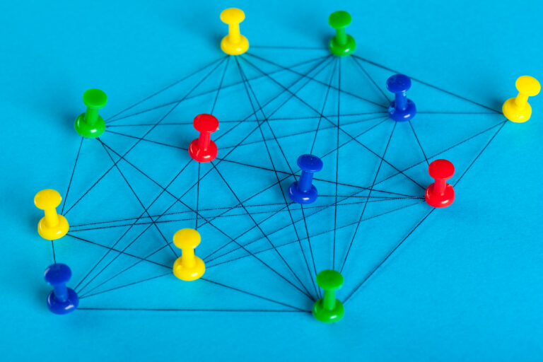 Network with pins representing strategic thinking and how automation can help with that